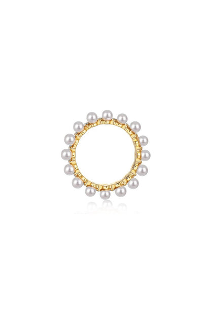925 Sterling Silver Full Pearl 5A Cubic Zirconia Crown Shaped Ring