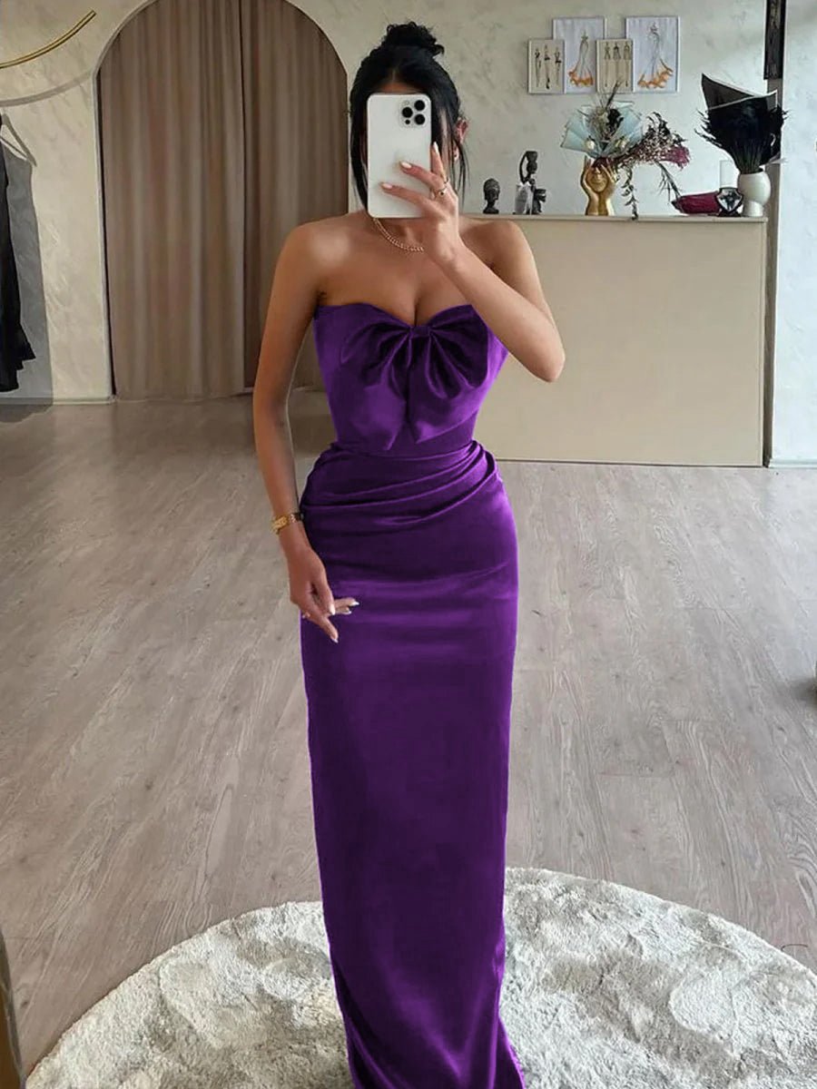 Mermaid Sweetheart Satin Long Prom Dresses with Bow