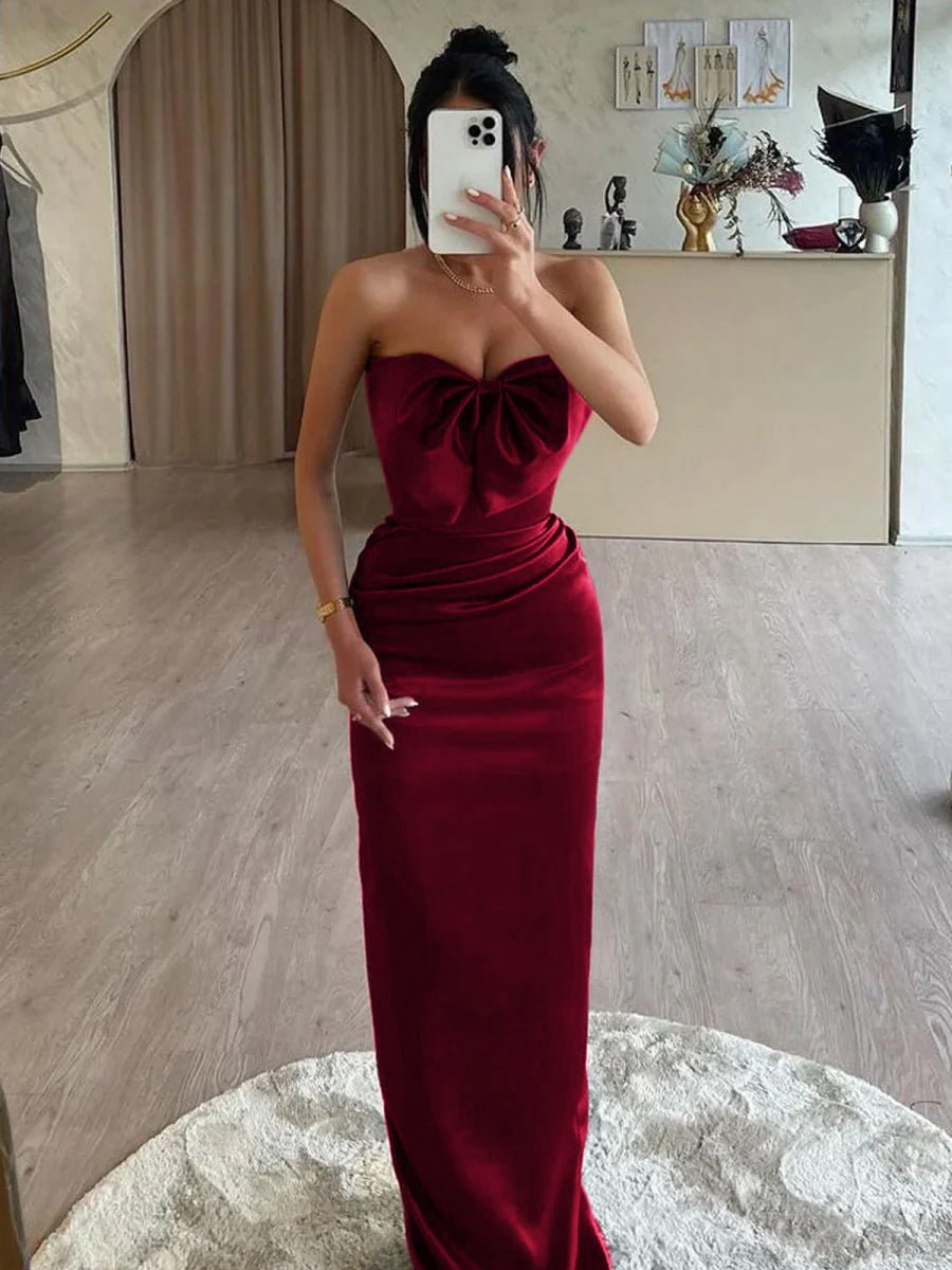 Mermaid Sweetheart Satin Long Prom Dresses with Bow