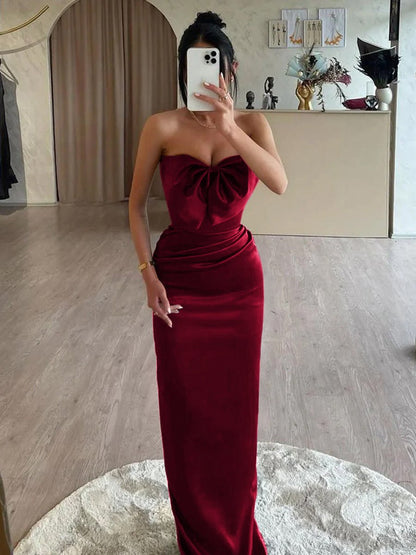 Mermaid Sweetheart Satin Long Prom Dresses with Bow
