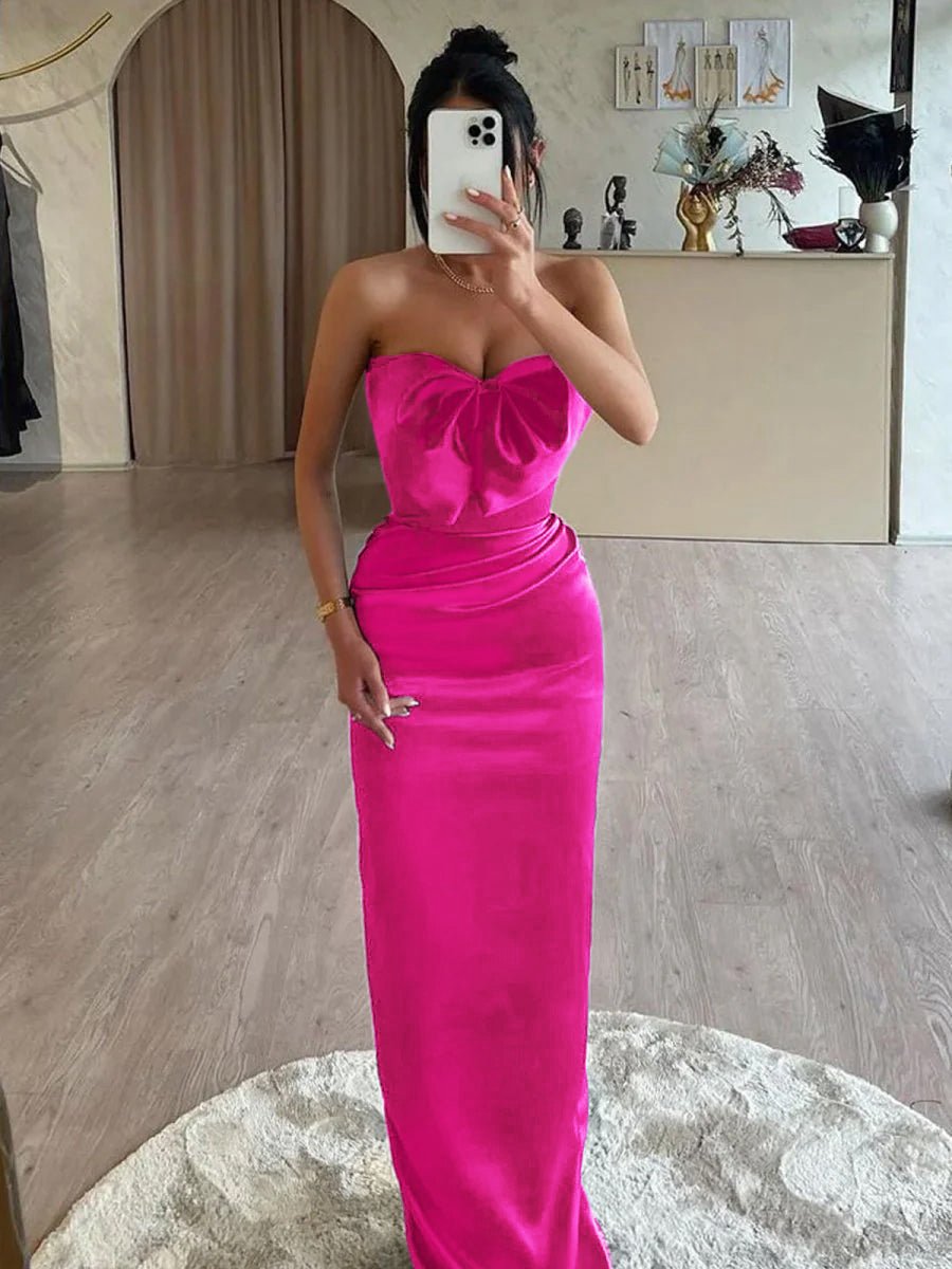 Mermaid Sweetheart Satin Long Prom Dresses with Bow