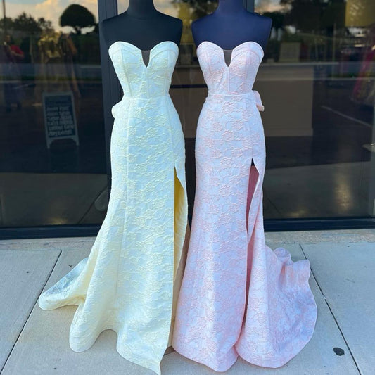 Strapless Floral Printed Mermaid Prom Dresses with Split