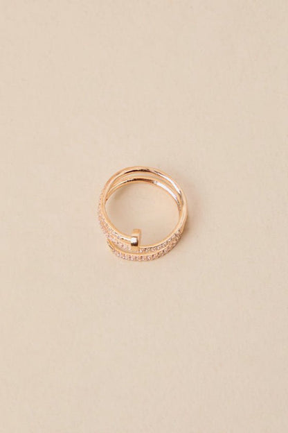 Multilayer Gold Open Circle Rings with Rhinestones