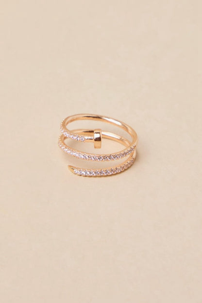 Multilayer Gold Open Circle Rings with Rhinestones