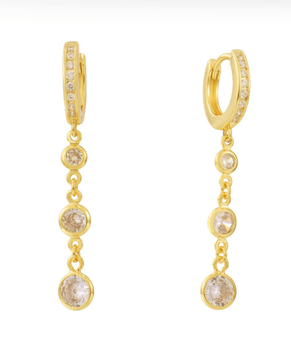 Tassel Gold Small Circle Long Earrings with Rhinestones