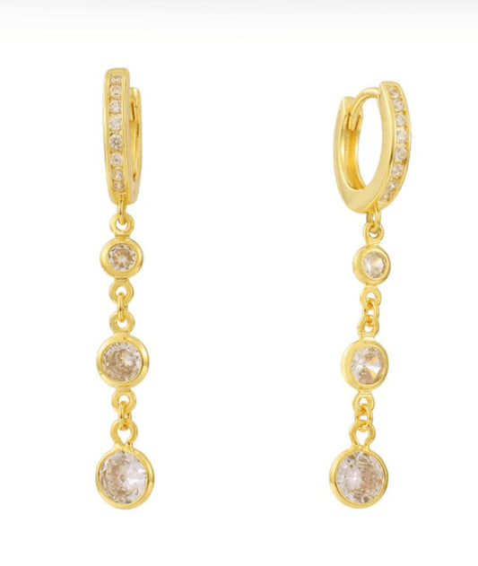 Tassel Gold Small Circle Long Earrings with Rhinestones