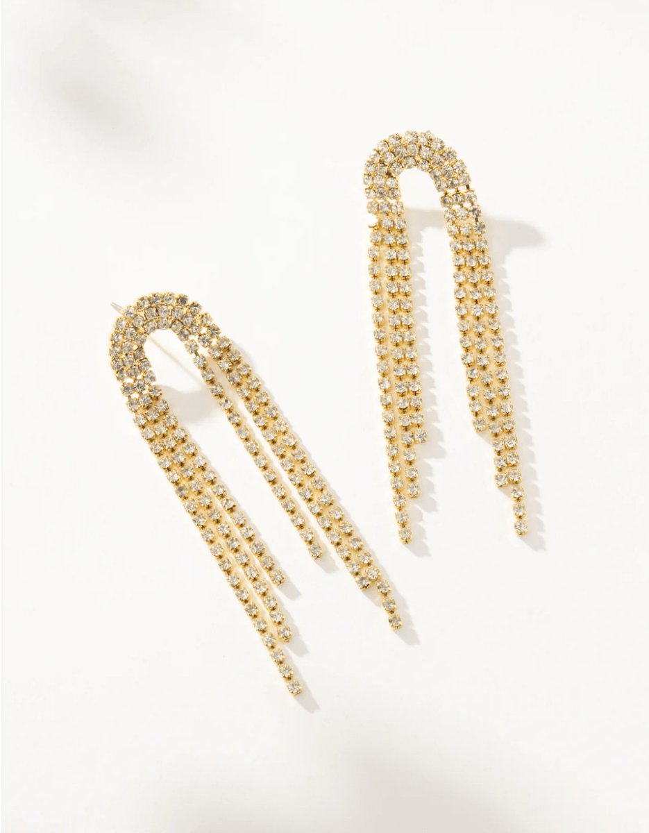 Tassel Gold Long Earrings with Rhinestones