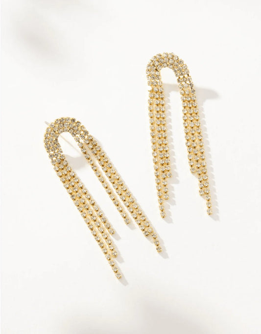 Tassel Gold Long Earrings with Rhinestones