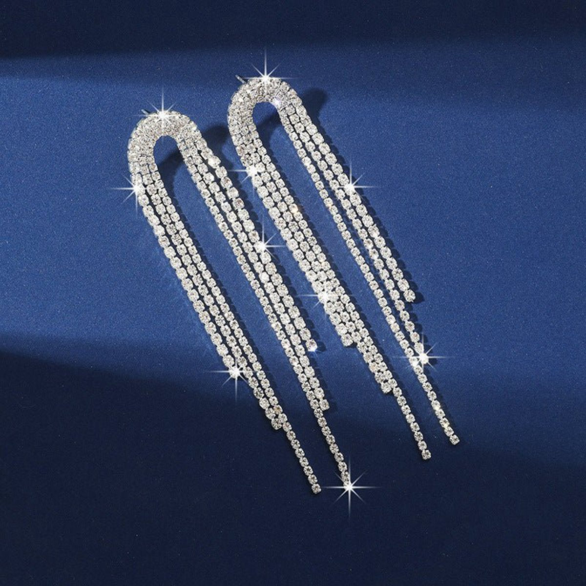 Tassel Gold Long Earrings with Rhinestones