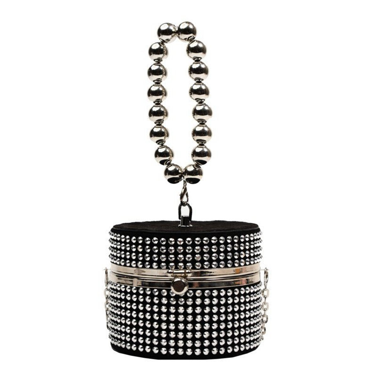 Silver Box Chain Handbag with Rhinestone