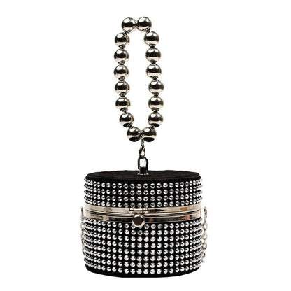 Silver Box Chain Handbag with Rhinestone