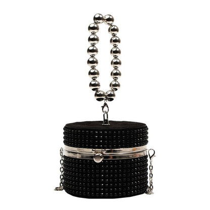 Silver Box Chain Handbag with Rhinestone