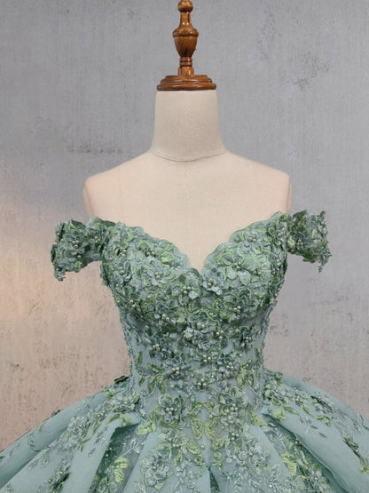 Sage Ball-Gown Off-the-Shoulder Quinceanera Dresses