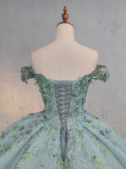 Sage Ball-Gown Off-the-Shoulder Quinceanera Dresses
