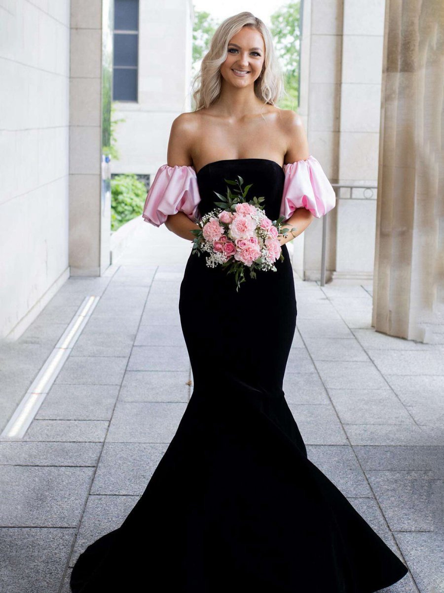 Mermaid Velvet Long Prom Dresses with Detachable Sleeves