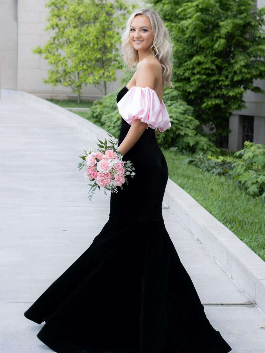 Mermaid Velvet Long Prom Dresses with Detachable Sleeves