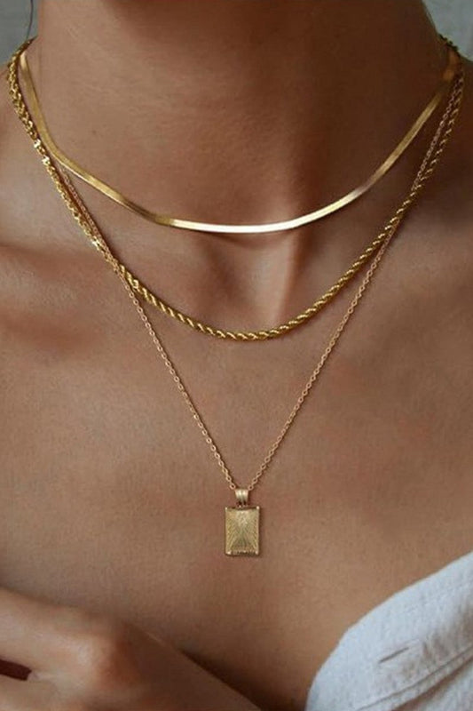 Geometric Square Pendant Layered Necklace