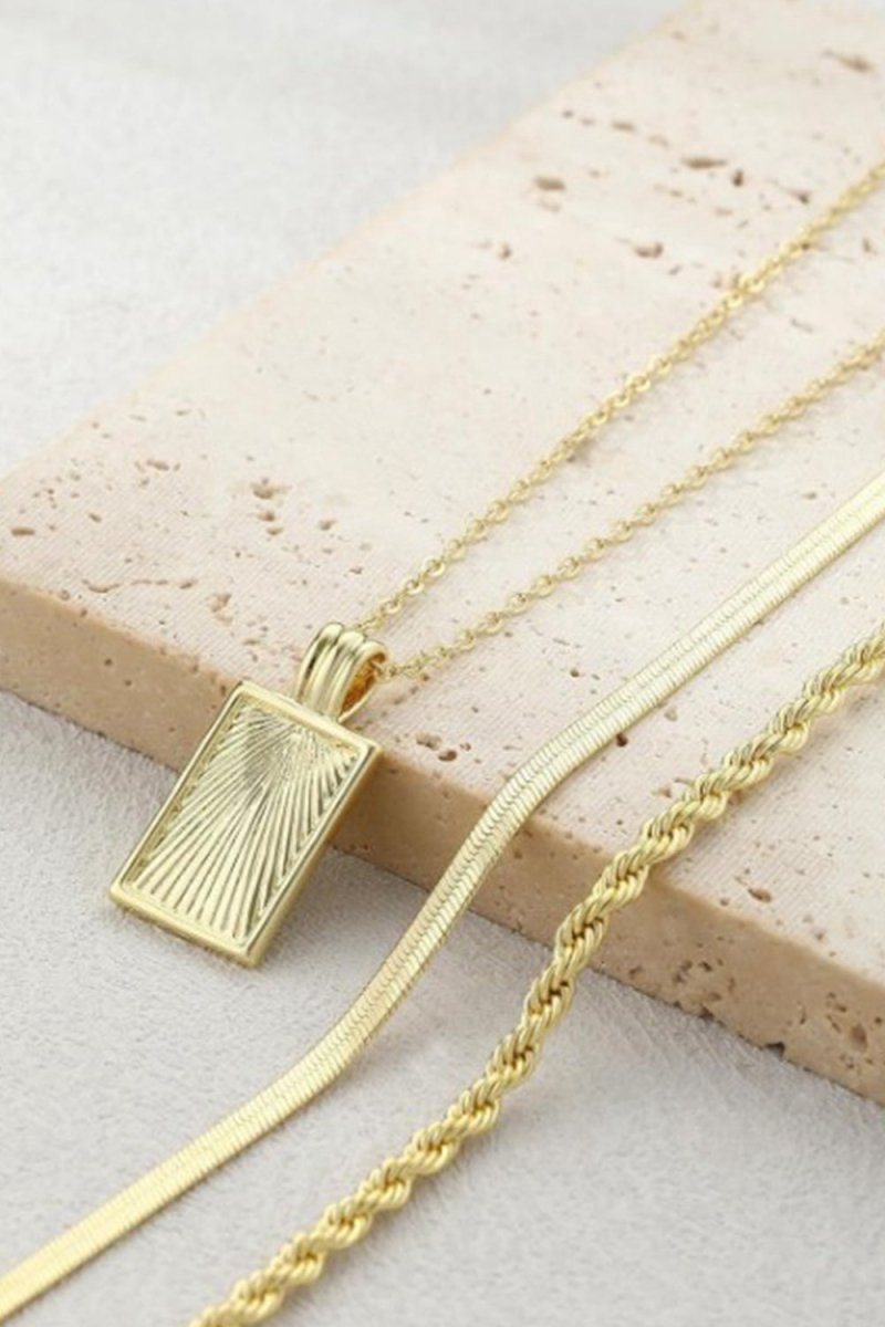 Geometric Square Pendant Layered Necklace