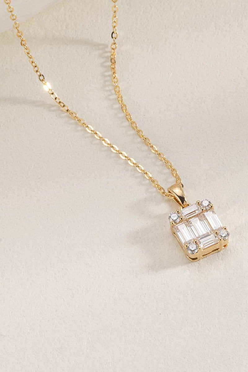 Gold Square Zircon Pendant Necklace