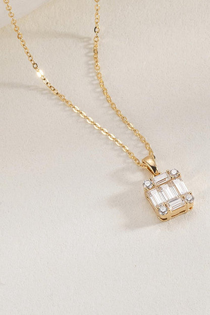 Gold Square Zircon Pendant Necklace