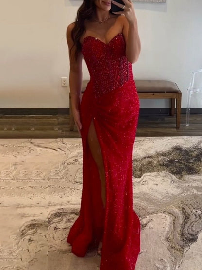 Sweetheart Sequins Mermaid Prom Dresses with Beading