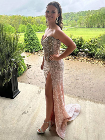 Sweetheart Sequins Mermaid Prom Dresses with Beading