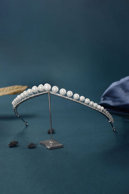 Women's Silver Zircon Pearl Crowns