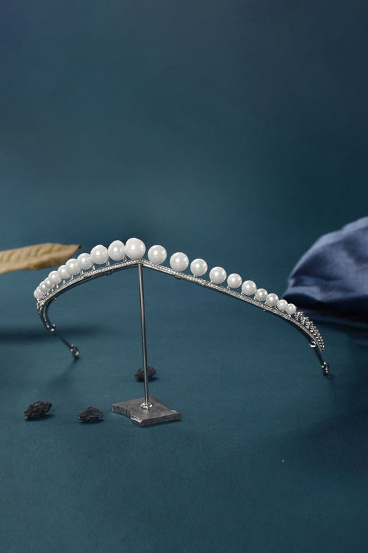 Women's Silver Zircon Pearl Crowns