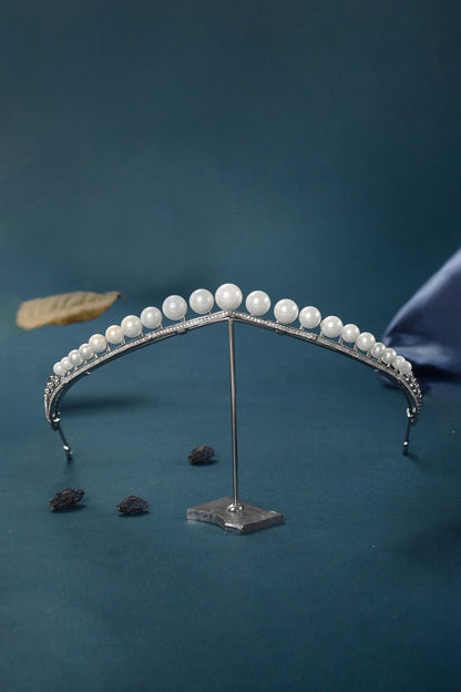 Women's Silver Zircon Pearl Crowns