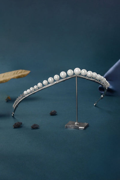Women's Silver Zircon Pearl Crowns