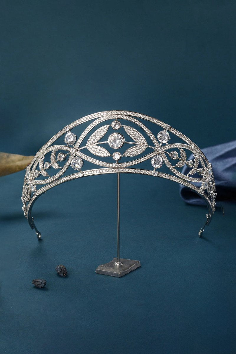 Silver Crystal Laurel Leaf Tiara