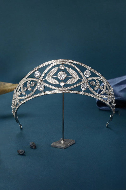 Silver Crystal Laurel Leaf Tiara