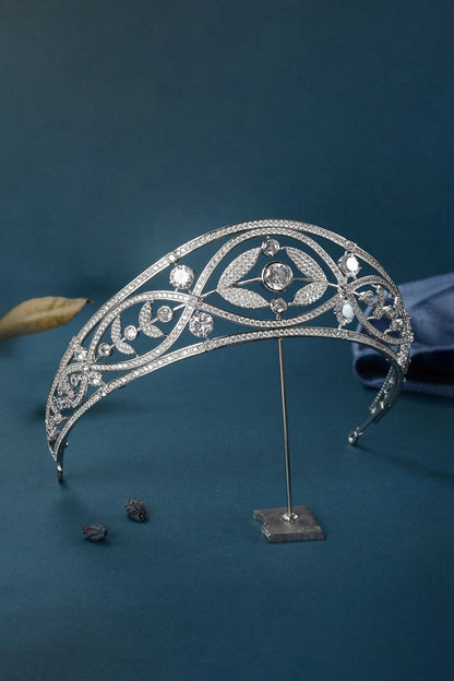 Silver Crystal Laurel Leaf Tiara