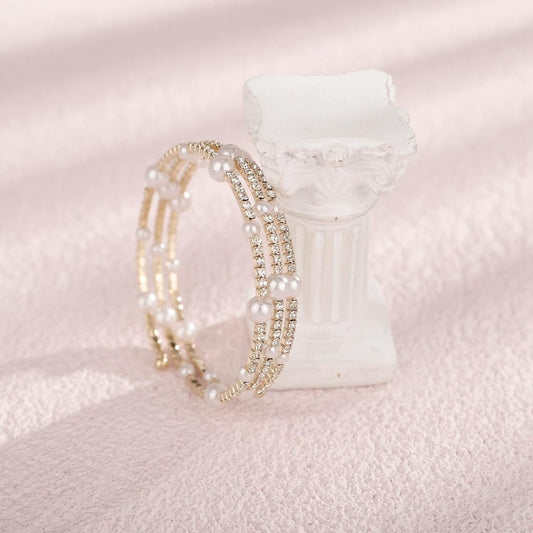 Multi Layered Stretch Wrap Silver Bracelets with Rhinestone