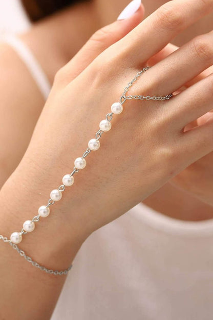 Pearl Finger Ring Chain Bracelets