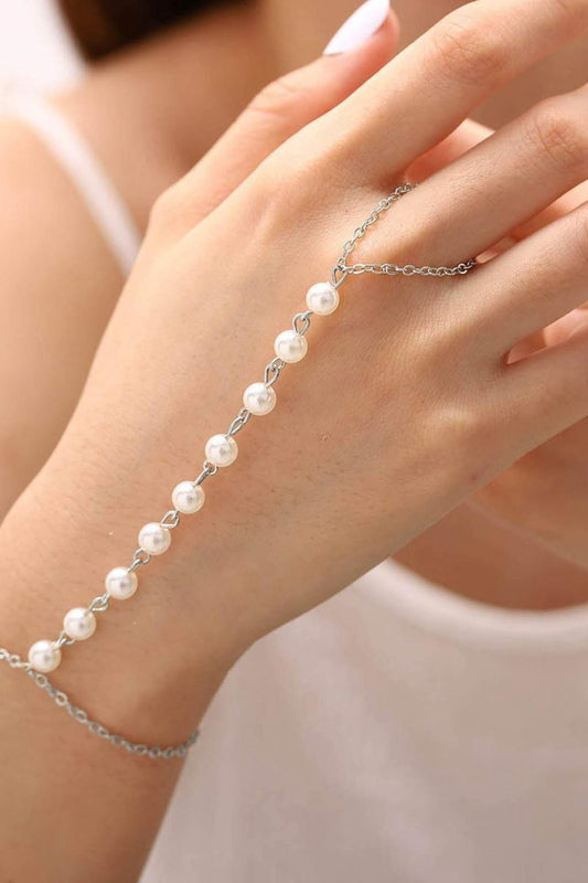 Pearl Finger Ring Chain Bracelets