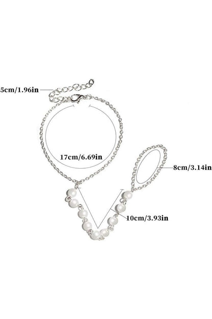 Pearl Finger Ring Chain Bracelets