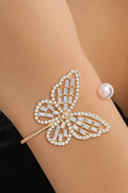 Hollow Crystal Butterfly Open Bracelet