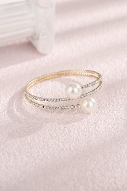 Pearl Rhinestone Layered Wrap Cuff Bracelets