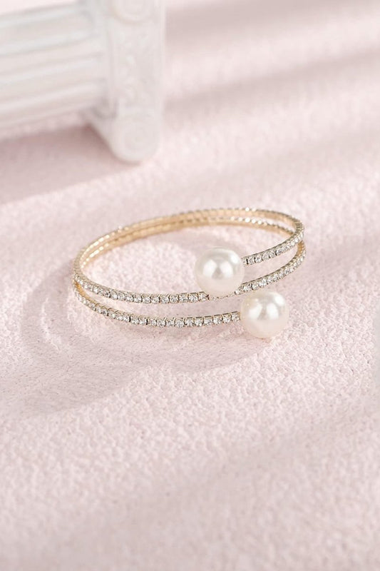 Pearl Rhinestone Layered Wrap Cuff Bracelets