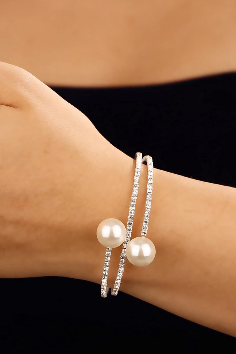 Pearl Rhinestone Layered Wrap Cuff Bracelets