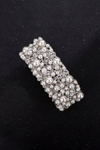 Silver Pearl Stretch Bracelets with Rhinestone