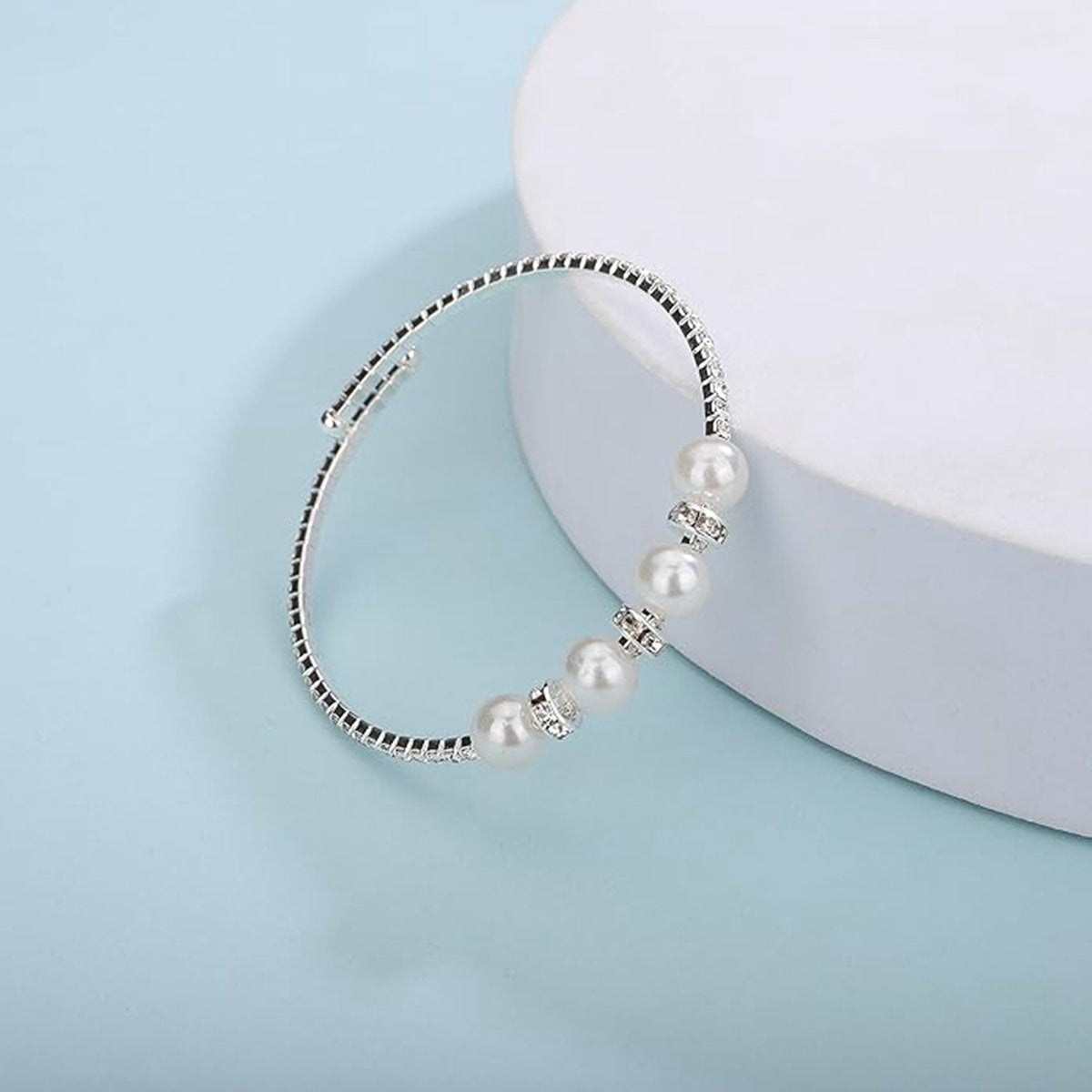 Gold Open Pearl Rhinestone Bracelets