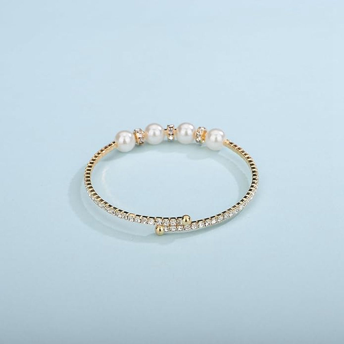 Gold Open Pearl Rhinestone Bracelets