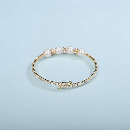 Gold Open Pearl Rhinestone Bracelets