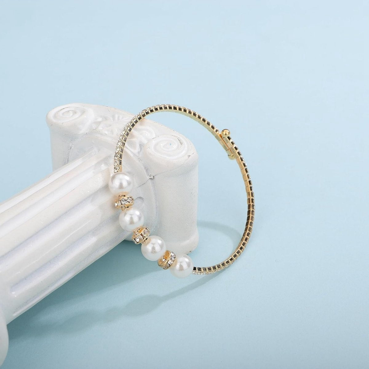 Gold Open Pearl Rhinestone Bracelets