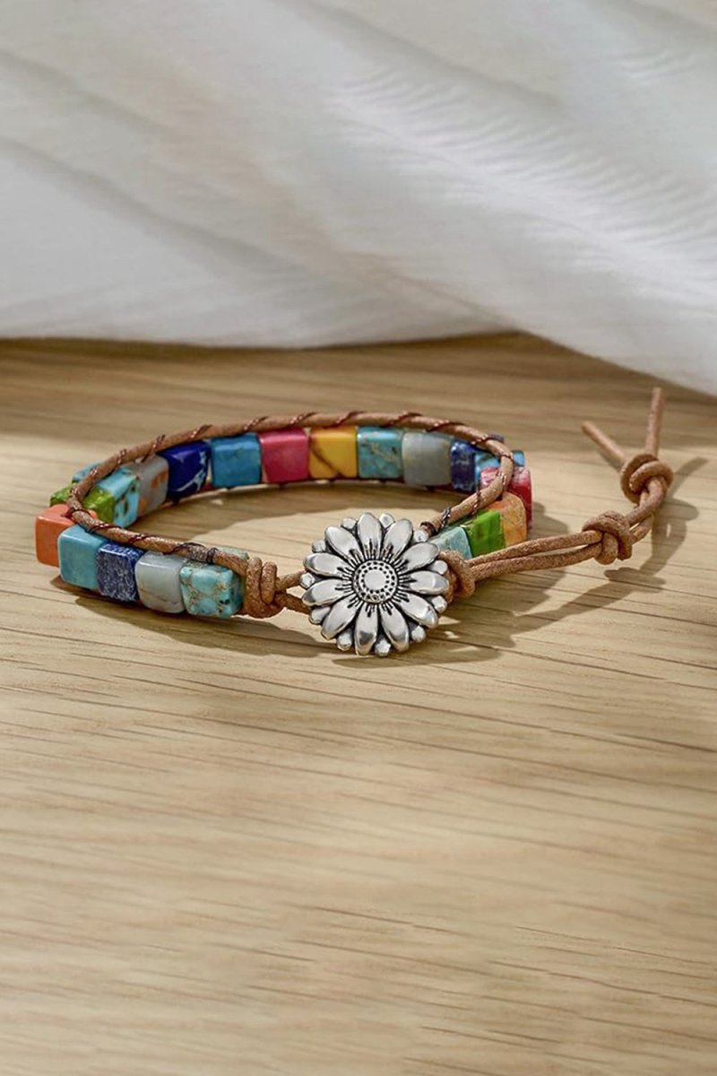 Leather Wrap Chain Bracelets with Stones