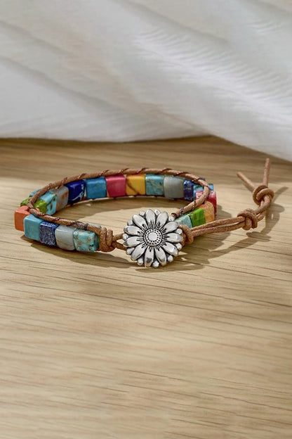 Leather Wrap Chain Bracelets with Stones