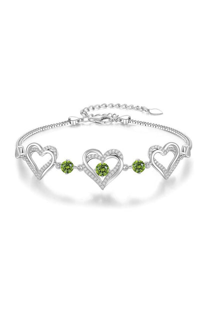 Silver Love Heart Link Birthstone Bracelets
