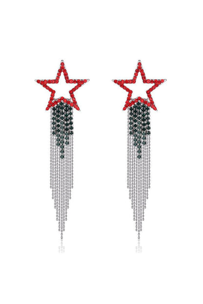 Star Tassel Crystal Dangle Earrings